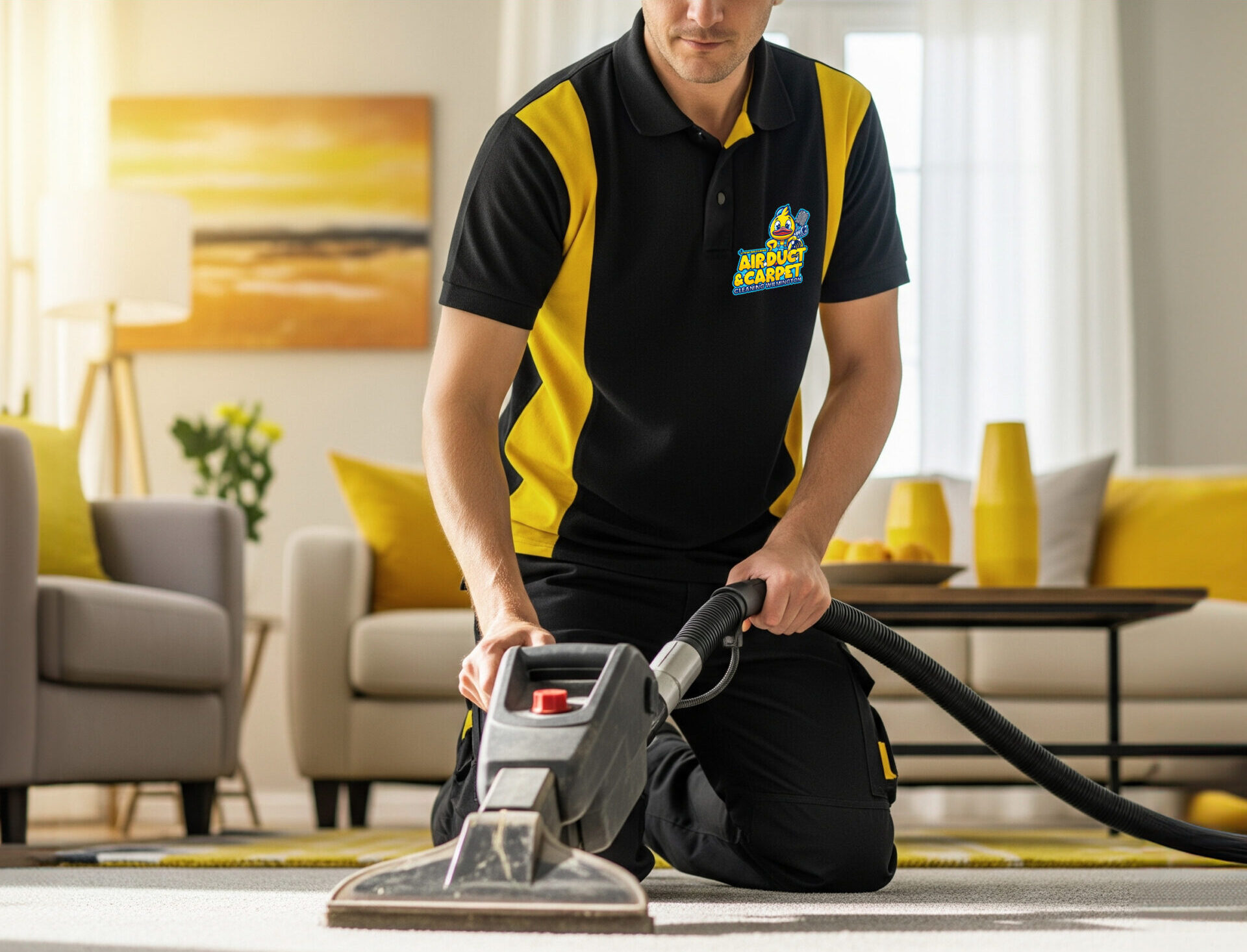 Deep carpet cleaning removing allergens like dust mites and pet dander from carpet fibers in a Wilmington NC home